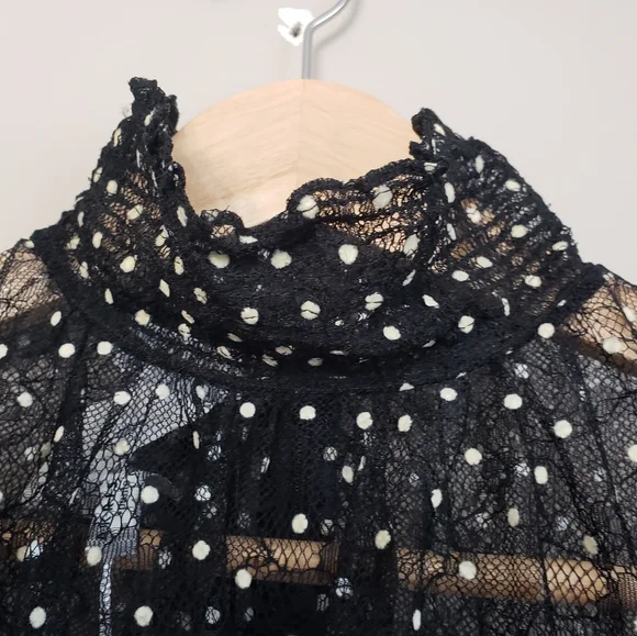Akris Punto Layered Lace & Polka-Dot Blouse Size 6